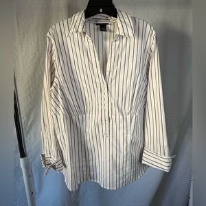 Lane Bryant White and Purple Striped Shirt with Silver detail and French cuffs